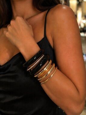 Zara Black and Gold Mixed Bangle Bracelet Set